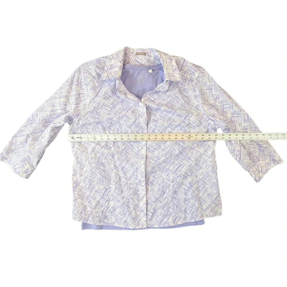 Chicos Women Lilac Purple White Geometric Print 2 Piece Shirt Tank Set Size‎ 3